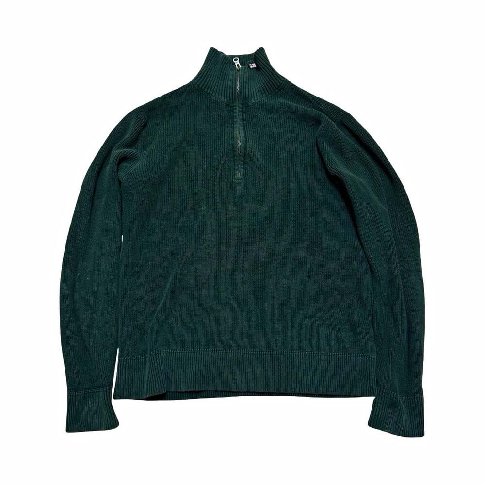 Polo Jeans Company Ralph Lauren Green Rib-Knit Mock Neck 1/4 Zip Sweater M